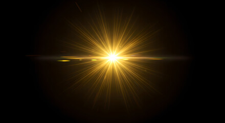 Golden light burst with star like streaks creating a celestial abstract background for technology, space exploration, fantasy, dream concepts with hope and positive future