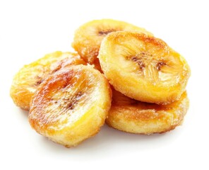 Close Up of Homemade Banana Chips on White Background