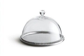 Obraz premium Glass Dome Serving Plate with Silver Trim on White Background