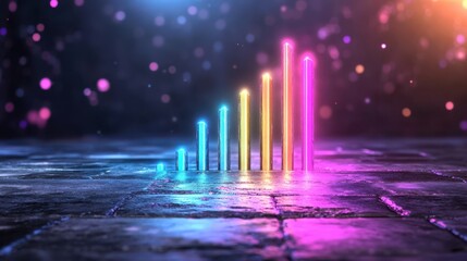 Futuristic Business Growth Chart Glowing on Cracked Floor, Modern Abstract Data Visualization Concept