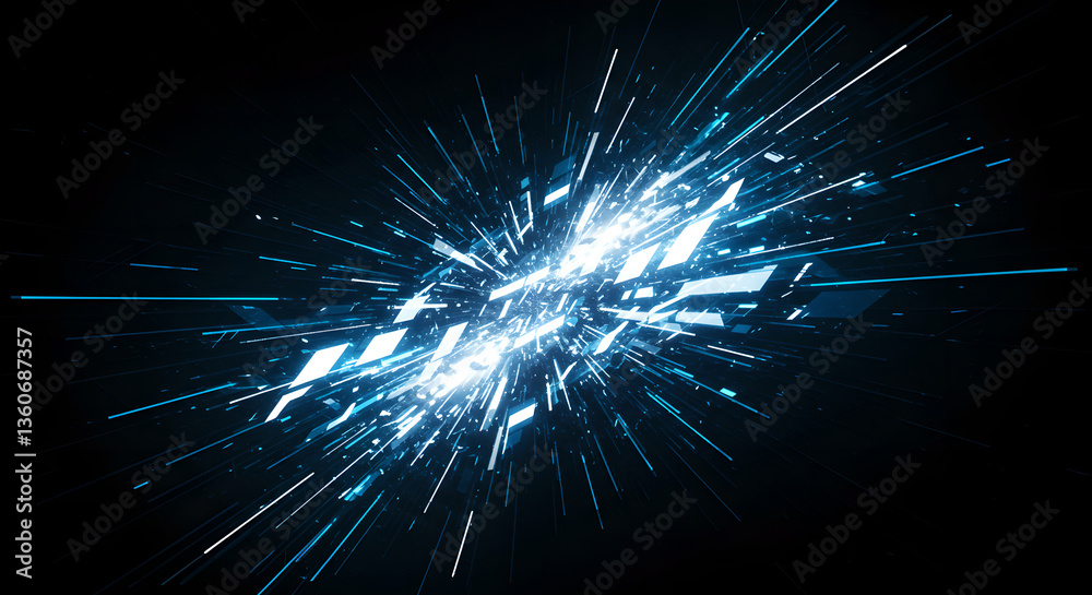 Poster abstract technology background with glowing explosion effect. high tech digital design with burst of