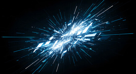 Fototapeta premium Abstract technology background with glowing explosion effect. High tech digital design with burst of light, geometric shapes for modern presentation or banner.