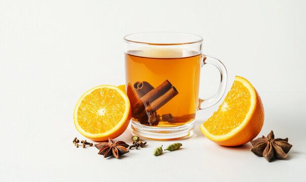 Zimowa rozgrzewając herbata z dodatkami na białym tle