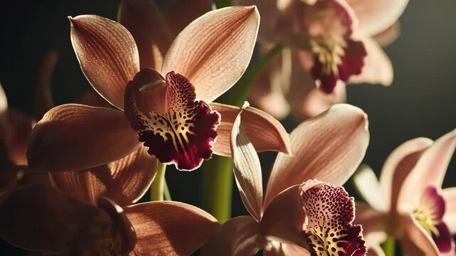Beautiful orchids bloom in soft light showcasing intricate petals and vibrant colors during a serene afternoon
