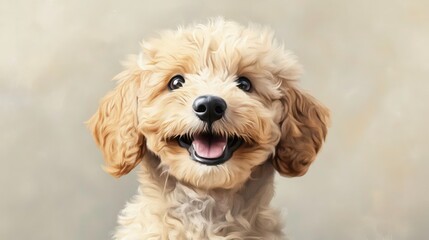 Happy puppy portrait against a neutral background. Possible use Social media post, greeting card