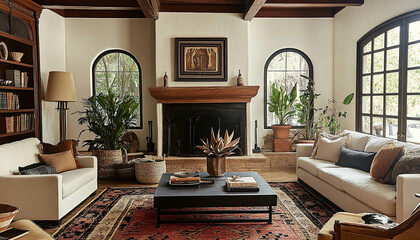 A Spanish Revival style living room in Canada for a young couple