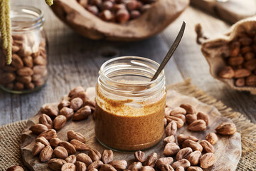A jar of homemade hazelnut butter