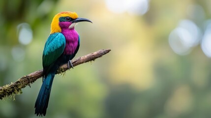 Obraz premium Colorful bird perched on a branch in a blurred natural background 