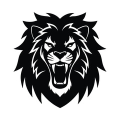 Angry African Lion head vector silhouette