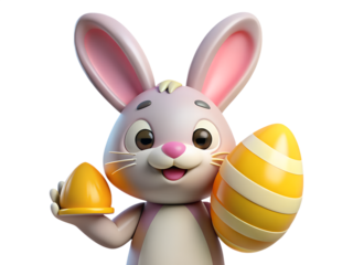 A cute pink cartoon bunny with spring eggs AI Generative