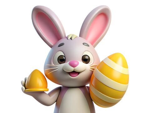 recommend clip art: A cute pink cartoon bunny with spring eggs AI Generative