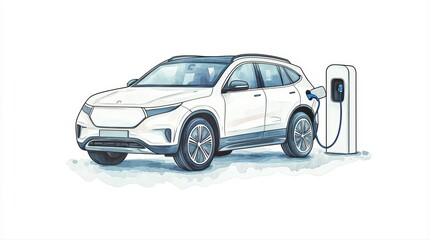 Fototapeta premium Electric vehicle charging at eco-friendly station