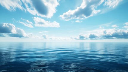 Obraz premium A serene ocean scene with calm waters and scattered clouds. 