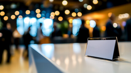 Blank table tent ready for information at a conference or event. Potential for advertising and marketing. High quality.