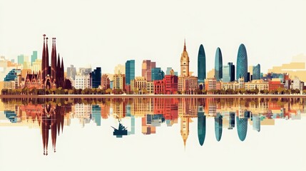 A set of travel posters featuring Barcelonaâ€™s city map and skyline. 