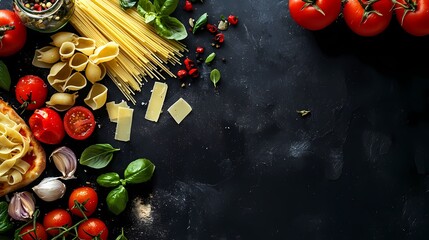 Italian Pasta Ingredients on Dark Background