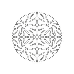 Circular outline ornament with fluid, organic shapes resembling seaweed or foliage. Symmetrical design features natural, flowing lines in naive style
