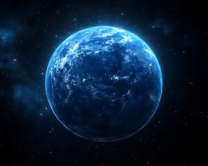 Obraz premium A solitary blue planet floats in the darkness of outer space