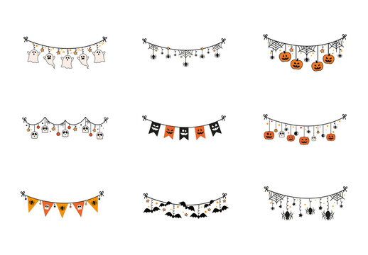 Black Orange Halloween Skull Pumpkin Spider Garland Set