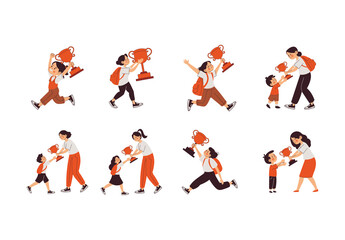 Colorful Student Celebration Trophy Education School Illustration Set