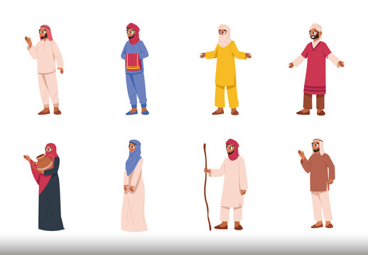 Colorful Bedouin Culture Clothing People Character Illustration Set