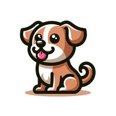 Ilustração vetorial de um emblema de cachorro em estilo cartoon. Design de logotipo em estilo plano, perfeito para projetos relacionados a animais. Estilo EPS10 adequado para branding e gráficos.

