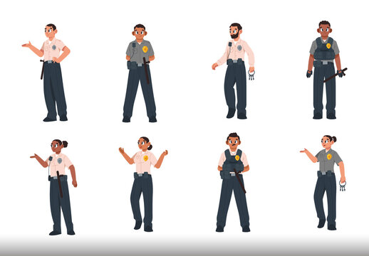 Colorful Law Enforcement Police Guard Character Illustration Set