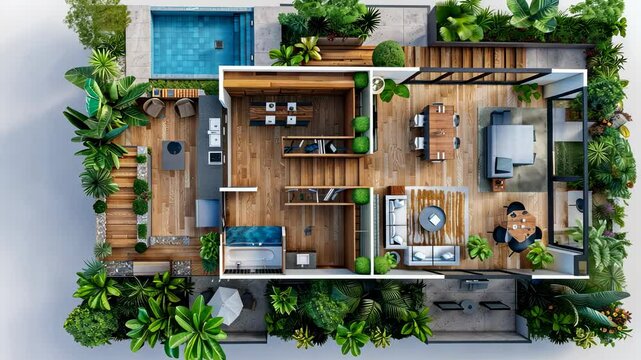 Luxury Tropical House Plan: Bird's-Eye View of Modern Design