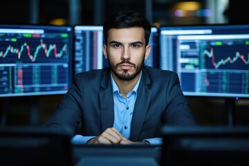 Fototapeta premium Confident trader in modern financial trading room