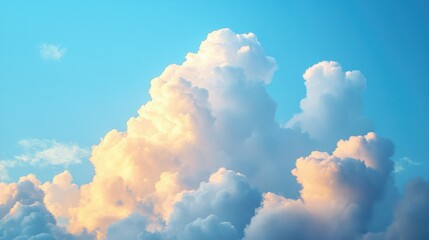 Fluffy Clouds Floating in the Sky at Sunset with Golden Light