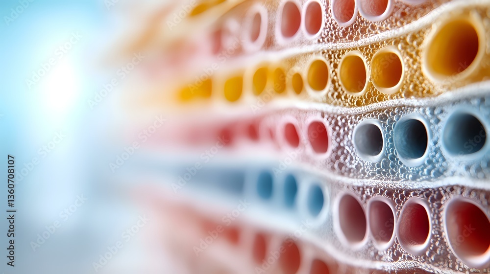 Poster macro view of colorful honeycomb-like cellular structure showing intricate patterns and layers with 