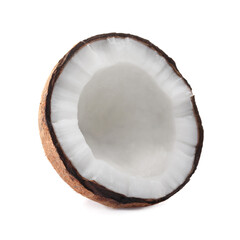 Half of cracked coconut isolated on white