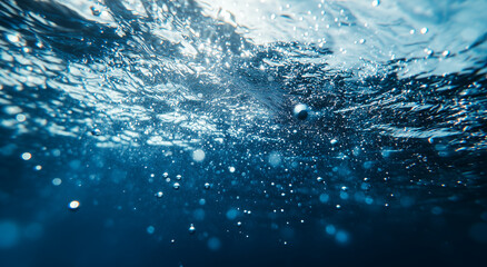 Looking up at the ocean surface with bubbles emerging