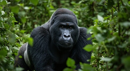 Obraz premium A large silverback gorilla is looking directly at the viewer