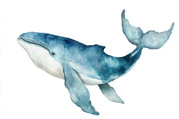 Fototapeta premium minimalistic watercolor whale, soft blue earthy tones, white background