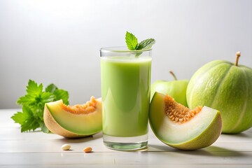 honeydew melon juice in white background