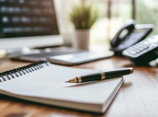 Pen on Notepad with Laptop and Phone in Office Environment