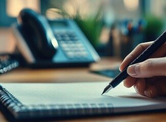 Person Writing on Notepad with Fountain Pen at Office Desk