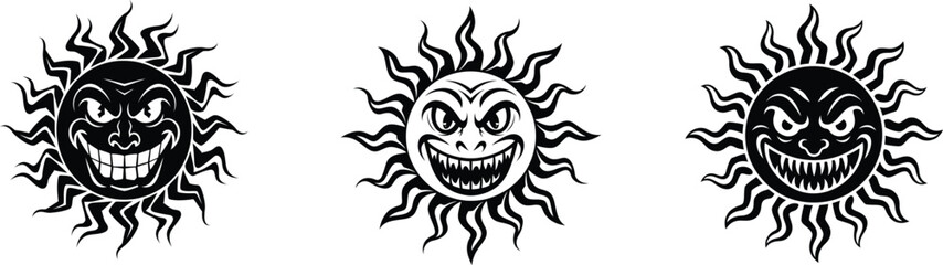 Evil Sun Tattoo Vector | Black Tribal Sun Face | Sun Illustration