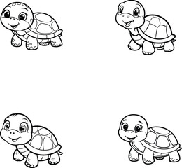 Cute Cartoon Turtle Vector Illustration - Adorable Tortoise Line Art for Kids Coloring and Design