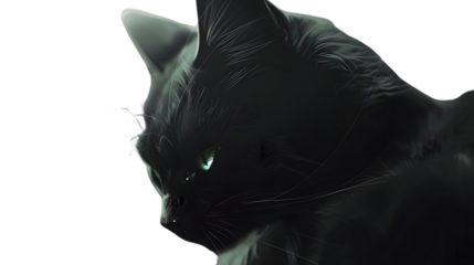 Elegant Black Cat with Glowing Eyes in Dark Setting Detailed Whiskers and Fur Texture for Arti