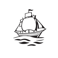 Ship silhouette on white background. Ship icon. Boat logo. Vector illustration.