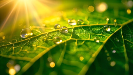 Macro Close-Up of a Sunlit Leaf Showing Photosynthesis in Action
