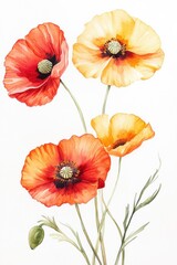 Obraz premium Watercolor painting of colorful poppies with vibrant hues and details