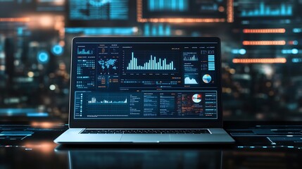 Laptop data analysis dashboard business intelligence analytics visualization digital technology interface