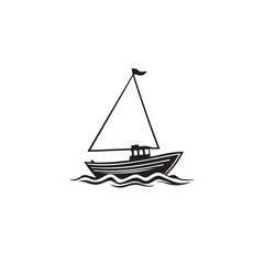 Boat silhouette on white background. Boat icon. Boat logo. Vector illustration.