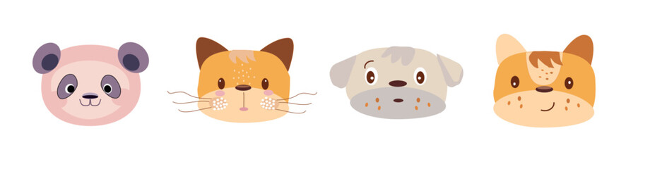  cartoon animal avatar set of cute animal  faces  vector illustration for  logo designs,icons,stickers,