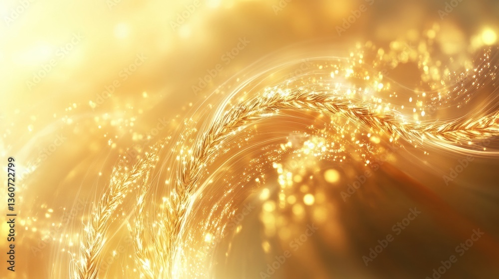 Fototapete Surreal transformation of golden wheat into glowing energy waves in a dreamy, abstract atmosphere Generative AI