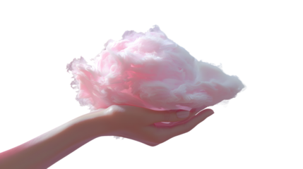 Hand Holding Ethereal Pink Cloud Soft Texture Dreamy Atmosphere Fantasy Art Creative Design