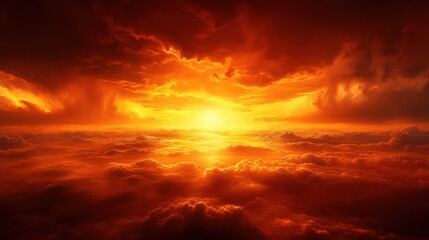 Fototapeta premium Fiery sunset over dramatic cloudscape with intense orange and red hues